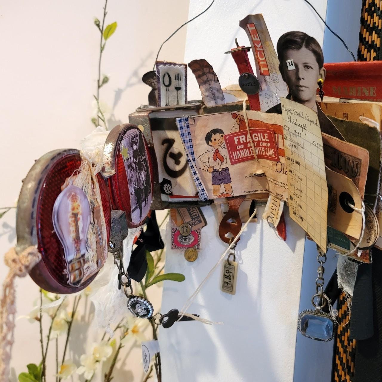 FOUND OBJECT Mixed Media Assemblage Art Book Wall Hanging Display Book ...