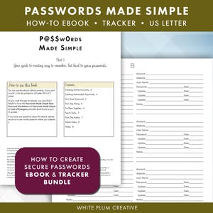 Des mots de passe simplifiés | Guide de création de mot de passe facile + outil de suivi des mots de passe imprimable | Mots de passe sécurisés et mémorables | Téléchargement instantané PDF