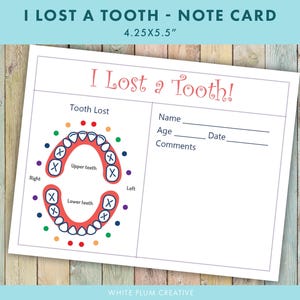 Carte de correspondance J'ai perdu ma dent, note imprimable à la fée des dents