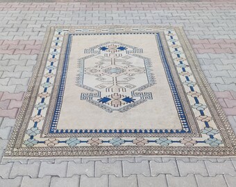 Special Oushak Rug, Turkish Vintage, Anatolian, Wool, Bohemian, Natural, Kilim, Hand-Knotted, FREE SHIPPING, Size 6.2×8.9 ft (188×270cm)