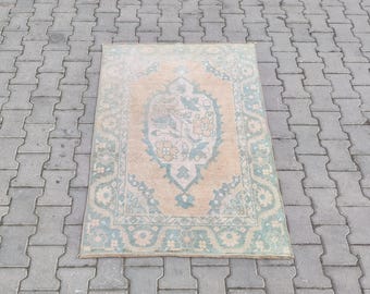 Vintage Turkish Oushak Rug 3x5: Hand-Knotted Wool Anatolian Rug