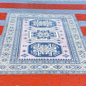 6 x 8 tapis Oushak, tapis vintage turc, anatolien, laine, ancien, bohème, fait main, naturel, rose, livraison gratuite