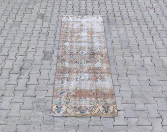 Vintage Oushak Runner Rug: Hand-Made Wool, Bohemian, Antique (2.6x7.8 ft)