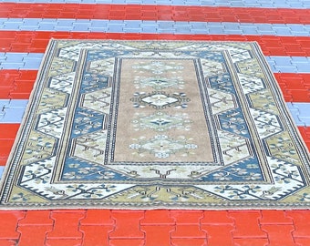 6x8 Oushak Rug, Turkish Vintage Rug, Anatolian, Wool, Antique, Bohemian, Hand-Made, Natural, FREE SHIPPING Size 5.5×7.6 ft (167x231cm)
