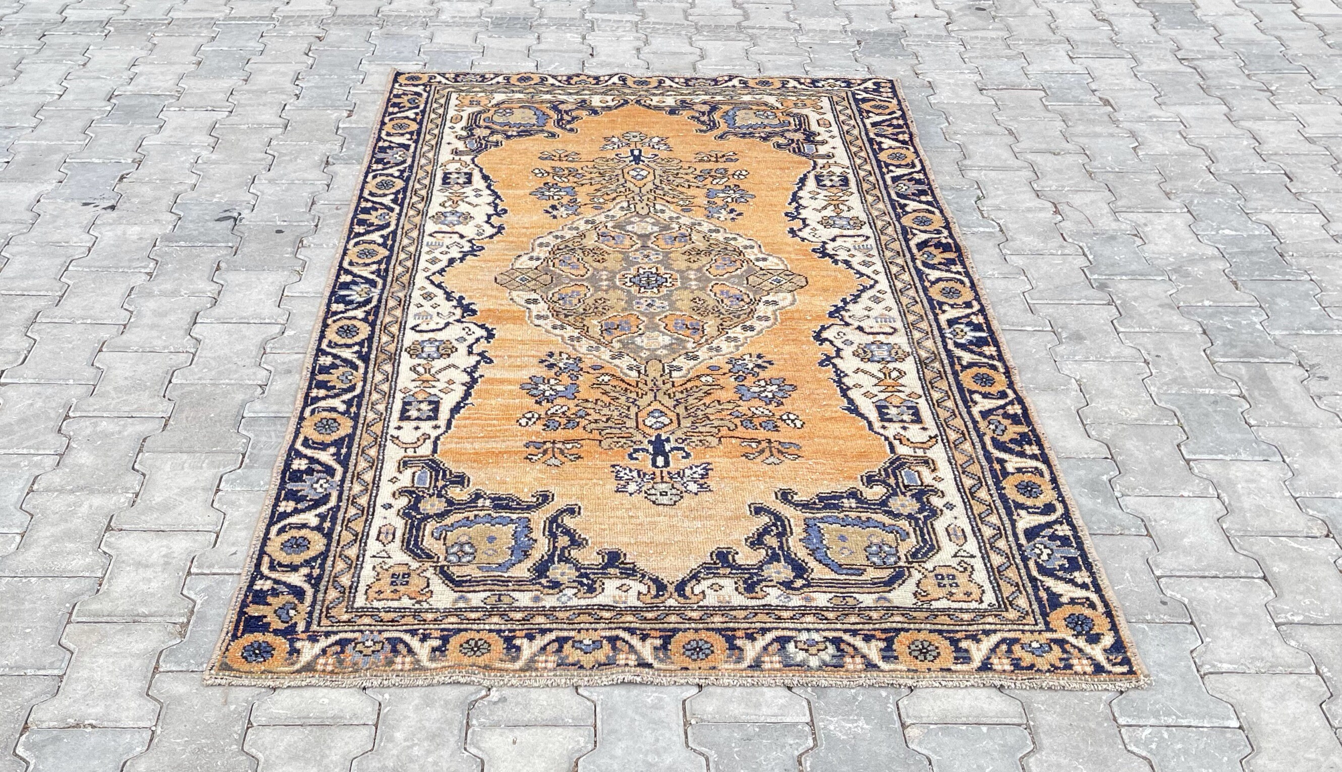 Tapis Spécial Oushak, Tapis Vintage Turc, Anatolien, Fait à La Main, Laine, Antique, Boho, Naturel, 