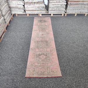 Alfombra Oushak, hecha a mano, de lana, estilo antiguo, alfombra turca vintage, 2,6 x 11,6 pies.