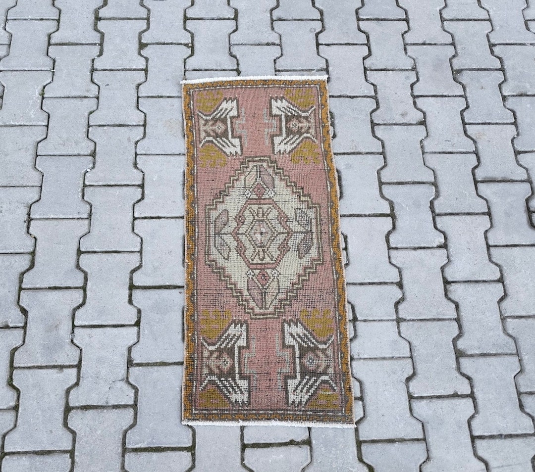 Ntu Rug Small Vintage Oushak Rug: Hand-knotted Wool Turkish Mat (1.4x3.4 Ft) - Etsy