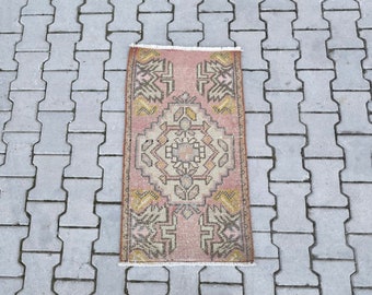 Petit tapis Oushak, mini tapis vintage turc, Anatolie, laine, bohème, ancien, fait main, paillasson, livraison gratuite, taille 1,7 x 3,2 pi (51 x 97 cm)