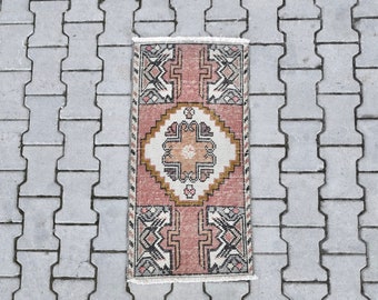 Petit tapis Oushak, mini tapis vintage turc, Anatolie, laine, bohème, ancien, fait main, paillasson, livraison gratuite, taille 1,5 x 3 pi (46 x 91 cm)
