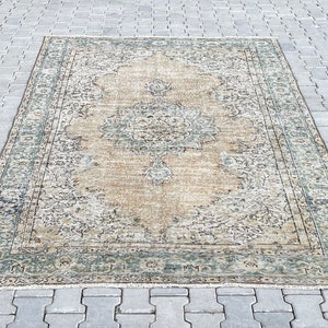 Vintage Turkish Oushak Rug: Hand-Knotted Wool, Bohemian Kilim (6.3x9.7 ft)