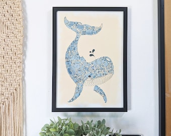 Marine pollution whale - A4 Art Print - Global warming - Environmental Poster - Vegan Print - Whale Print