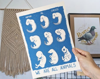 Vegan Poster - We are all animals - Vegan A4 Art Print - Vegan Wall Art - Vegan Print - Vegan Gift - Vegan Wall Decor