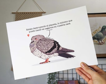 Pigeon Justice - Vegan A4 Art Print - Vegan Wal Art - Vegan Poster - Vegan Print - Vegan Gift - Vegan Wall Decor