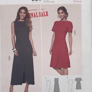 Patrón de costura Burda 6877: Vestido semiajustado con variaciones de mangas y largo, tallas 10-20, sin cortar