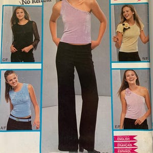 New Look 6137 Y2K Junior Tops, One-Shoulder Tank Top & Flared Pants Sewing Pattern Size 3/4-13/14
