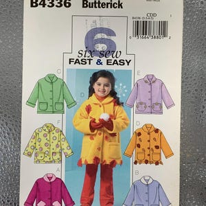 Butterick 4336 Toddler Child Fall Fleece Jacket Sewing Pattern Sizes 2-3-4-5, UNCUT