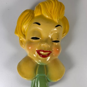 Chalkware Child Face Wall Hanging Vintage Miller Studio 1958 5&quot; Nursery Decor