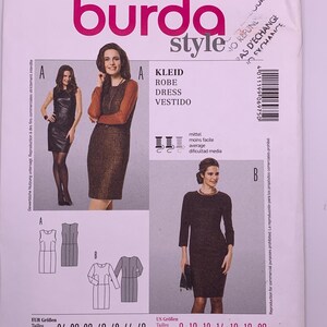 Patrón de costura para vestido ajustado Burda 6975 en tallas 8 a 20 SIN CORTAR