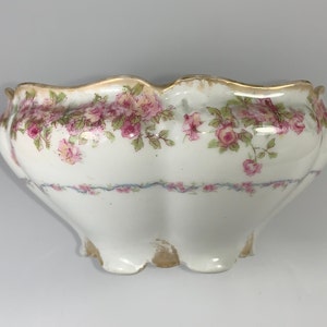 Limoges 4.5&quot; Serving Bowl Gold Trim with Pink Roses Haviland Limoges France