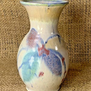 Studio Pottery 4&quot; Floral Iris Ceramic Vase Made in Nova Scotia Canada