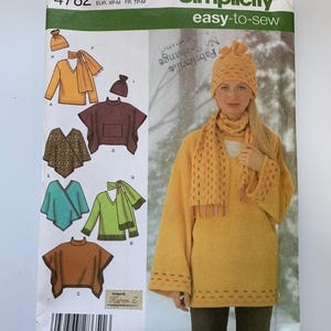 Simplicity 4782 Easy-To-Sew Misses Fleece Pullover Top Poncho Scarf and Hat SEWING PATTERN in sizes XS (6-8), S (10-12), and M (14-16) uncut