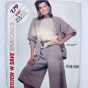 May include: A sewing pattern for women's culottes, size 8-10-12, from McCall's Stitch 'N Save range. The pattern costs £1.79 and features a model wearing the culottes with a jumper. The text "Sweater not included" is printed on the pattern.