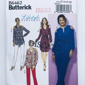 Butterick B6462 Cartamodello per top, tunica, abito e tuta con spalle scoperte da donna, taglie 14-22, NON TAGLIATO