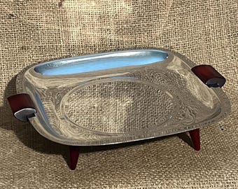 Vintage GLO-HILL Gourmates Mid Century Bakelite Chrome Tray Dish ATOMIC see photos