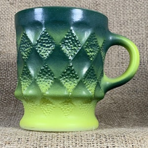 Vintage Mug Anchor Hocking Fire King Green Kimberley Diamond Pattern Tea Coffee