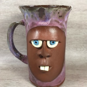 Lustiges Gesicht Becher Keramik Blue Eyed Buck Tooth Whimsical signiert Crosby Nova Scotia Canada