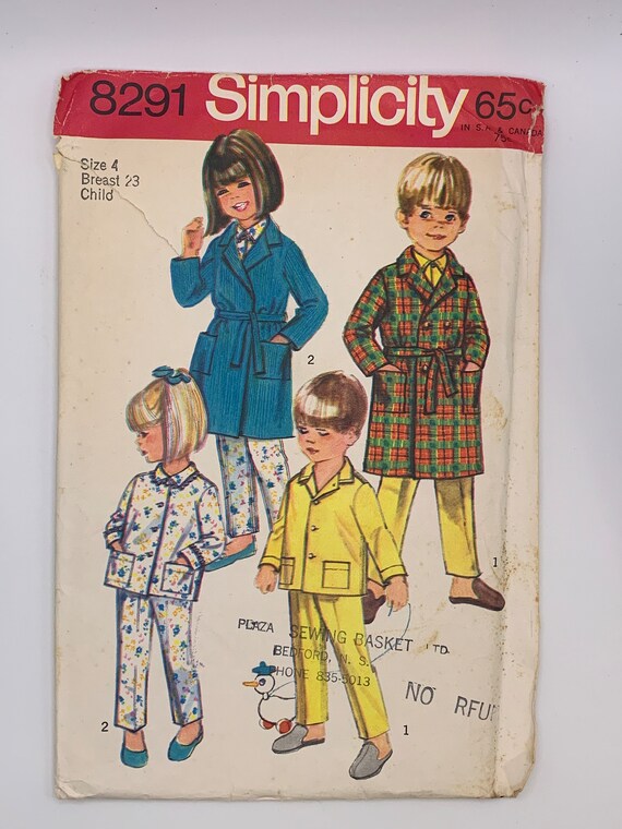 Simplicity 8291 Vintage Kid's Robe & 2-pc Pajamas Sewing