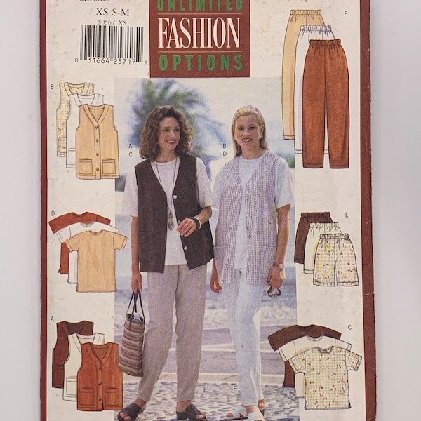 Butterick 5056 Fast & Easy Misses' Vest T-shirt Shorts and Pants Sewing Pattern Sizes XS-S-M (6-14) UNCUT