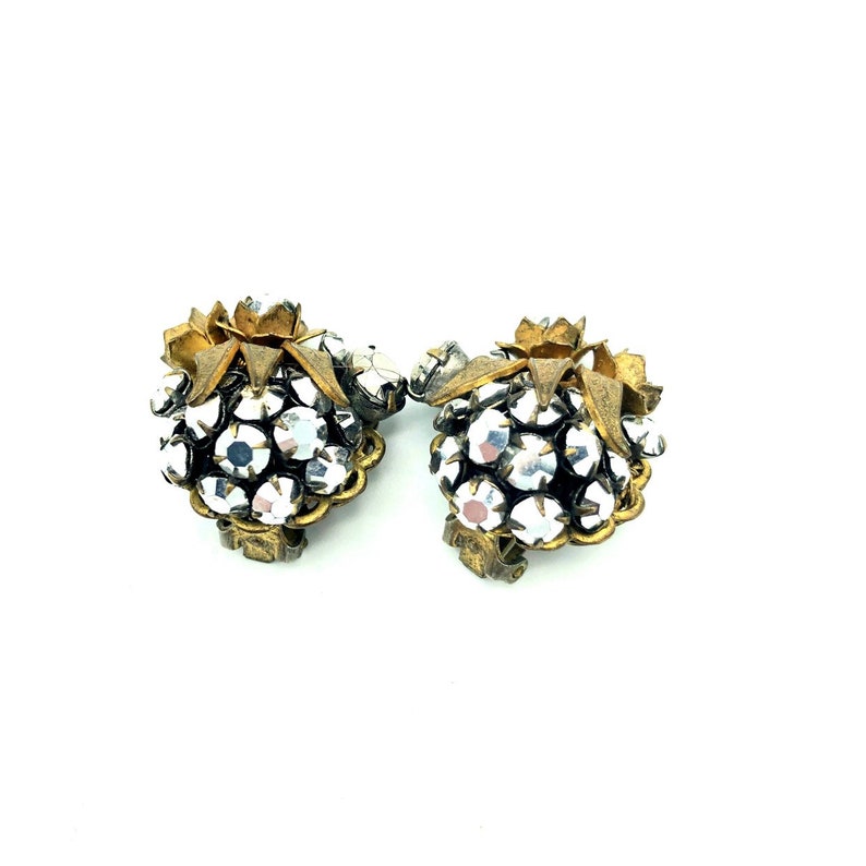 Miriam Haskell Brooch Earring Jewelry Set Classic Haskell Art Deco Ornate /& Feminine Floral Prong Set Hematite Rhinestones Signed Set