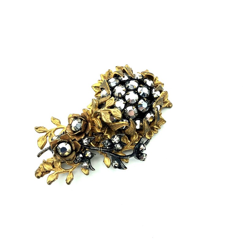 Miriam Haskell Brooch Earring Jewelry Set Classic Haskell Art Deco Ornate /& Feminine Floral Prong Set Hematite Rhinestones Signed Set