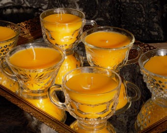 Colección Ritmo Circadiano: Vela de ponche de cera de abejas vertida a mano en taza, vidrio de segunda mano, mecha de cáñamo, ritual vespertino para el hogar, luz acogedora