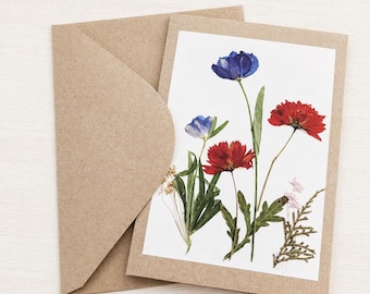 Tarjetas de felicitación con flores prensadas: tarjetas botánicas para cualquier ocasión, elaboradas con arte natural original.
