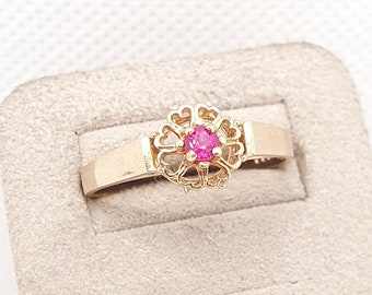 Bague rubis vintage en or 9 carats, lunette coeur, poinçon solide 375, pierre précieuse rouge, véritable véritable bijou pour femme, bijoux scintillants