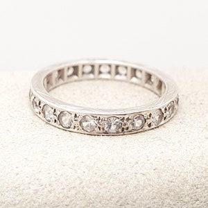 Antieke 9kt 9k witgouden Eternity-ring witte Spinel Art Deco jaren 1920 volledige band edelsteen massief 375 vintage sprankelende damessieraden sieraden