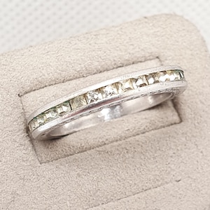 Antique Art Deco Sterling Silver Diamond Paste Eternity Ring 1920s Full Channel Sparkly White Vintage Ladies Womens Jewelry Jewellery