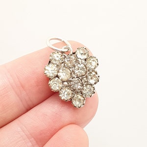 Antique Sterling Silver Diamond Paste Heart Pendant Necklace 1902 Hallmark Puffer Charm Old Cut Sparkly Vintage Womens Jewellery Jewelry