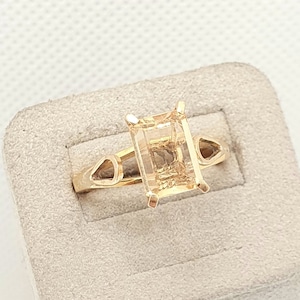 Vintage 18ct Gold Natural Citrine Ring Solid 18k 750 Rectangular Cut High 4 Prong Solitaire Gemstone Fine Estate Womens Jewelry Jewellery