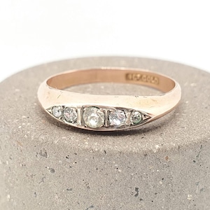 Antique 9ct 9k Rose Gold Diamond Paste Ring Victorian 5 Five Stone Diamond Pastes Solid 9kt 375 Cut 9 Carat Womens Vintage Jewelry Jewellery