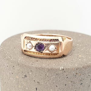 Antike 15 Karat Gold Amethyst & Rocailles Ring Viktorianische Rocailles 1888 Hallmark Solid 625 15 Karat Objekt Damen Vintage Schmuck Schmuck