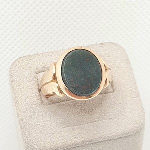 Antique Victorian 15ct Gold Bloodstone Signet Ring 1886 Hallmarked Solid Gold 15k 625 15 Carat 1800s Genuine Real Mens Womens Vintage