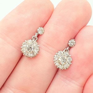 Antique Solid Silver Diamond Paste Earrings Cluster Screw Back Sparkly Foiled Glass Fine Edwardian Vintage Womens Jewelry Jewellery