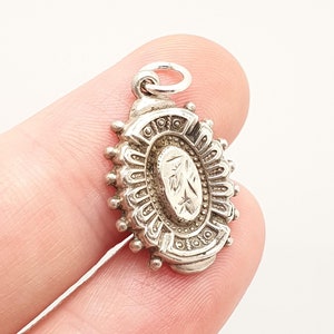 RESERVED/SOLD DON Antique Victorian Solid Silver Pendant Charm Necklace Etruscan Beaded Engraved Sweetheart Genuine 1800s