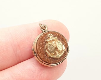 Antique Victorian Hope Faith Charity Locket Goldstone Necklace Pendant Rolled Gold Filled Sparkly Glitter Vintage 1800s Vintage Mens Womens