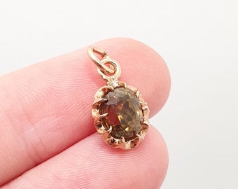 Antique Victorian 18ct 18k Gold Citrine Paste Pendant Necklace Solid 750 Oval Cut Mid 1800s Vintage Rare Small Fine Women Jewelry Jewellery