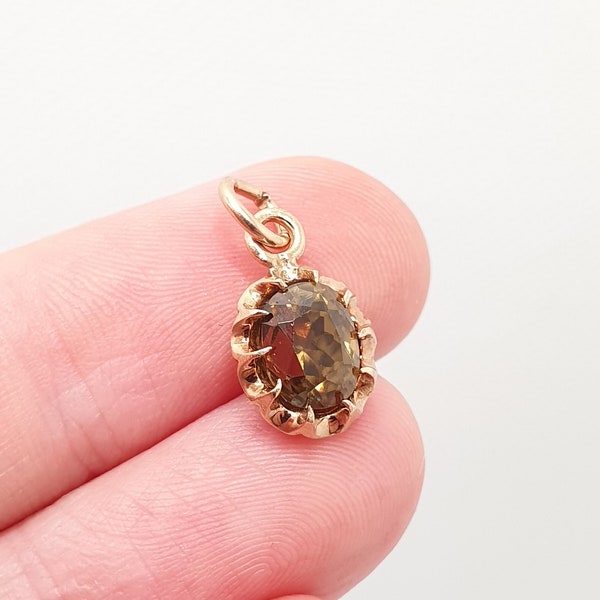 Antique Victorian 18ct 18k Gold Citrine Paste Pendant Necklace Solid 750 Oval Cut Mid 1800s Vintage Rare Small Fine Women Jewelry Jewellery