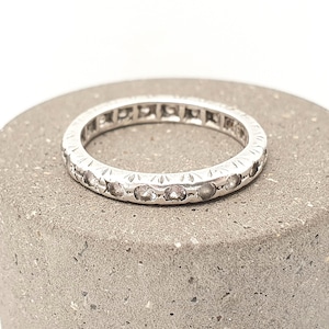 Antique Solid Silver Eternity Ring White Spinel Gemstone Art Deco Band 1920s Full Band Genuine Real Vintage Womens Jewelry Jewellery